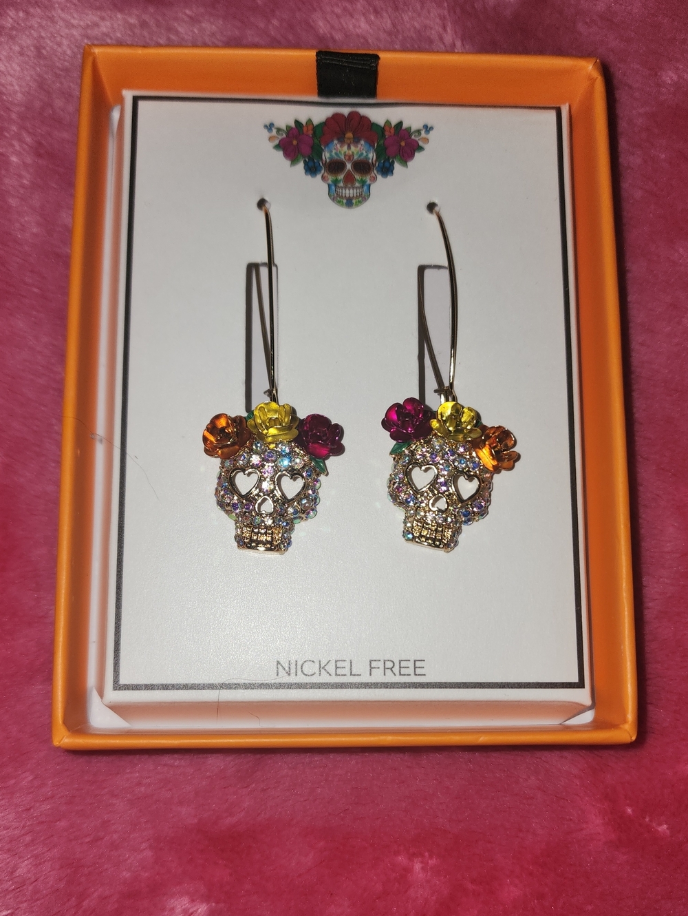 💀🏵NWB Crystal Sugar Skull Drop Earrings/ True To Form/ Day Of The Dead 💀🏵